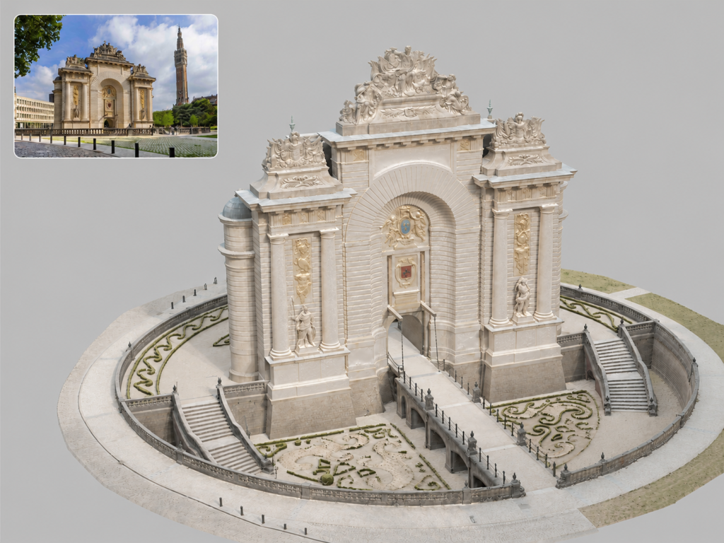 haut gauche photo porte de paris au centre scan 3d par drone